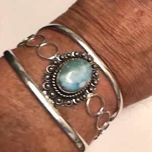 Larimar Stamped 925 Sterling Silver Cuff Bracelet